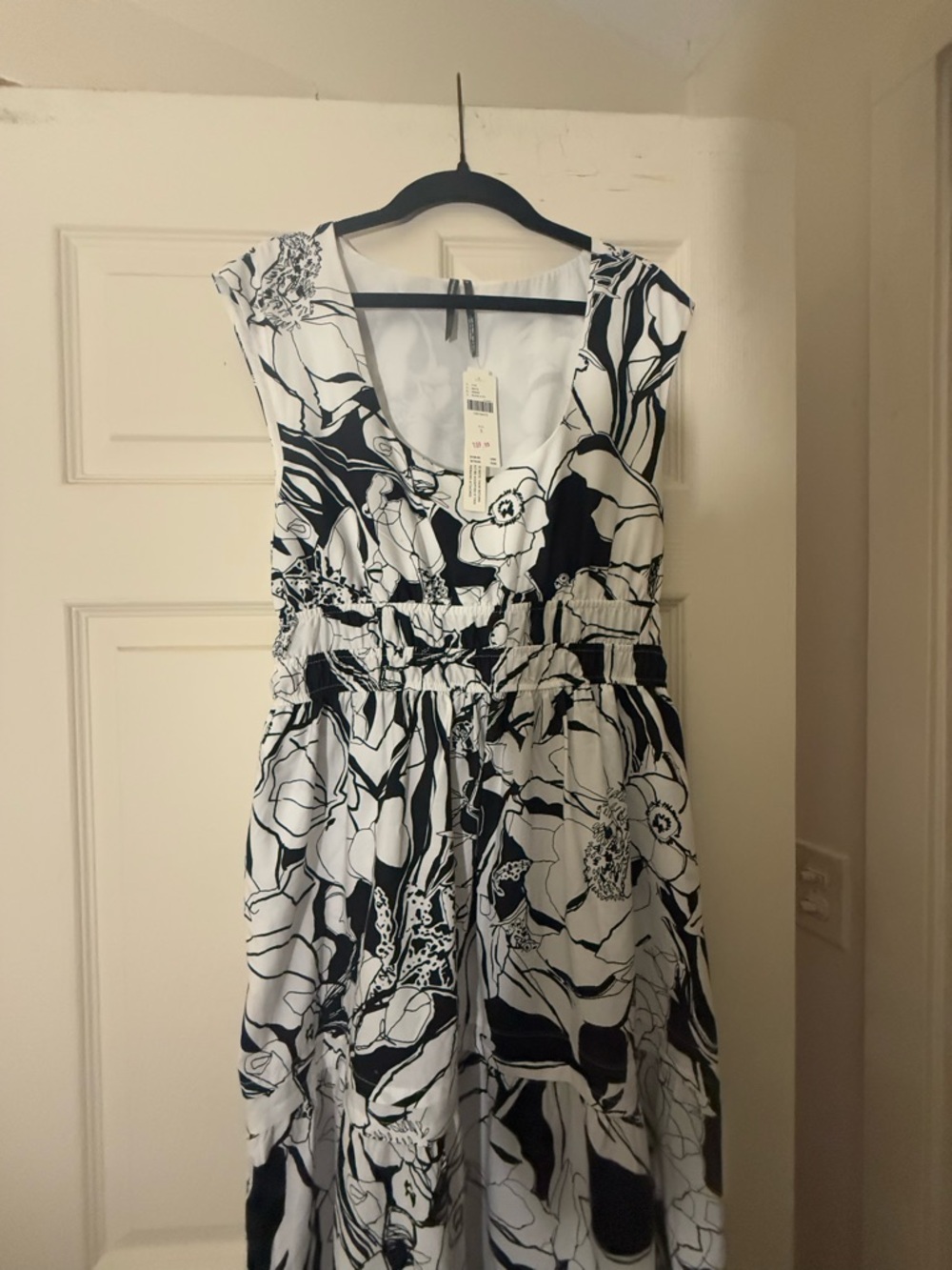 Anthropologie Black & White Floral V-Neck Maxi Dress